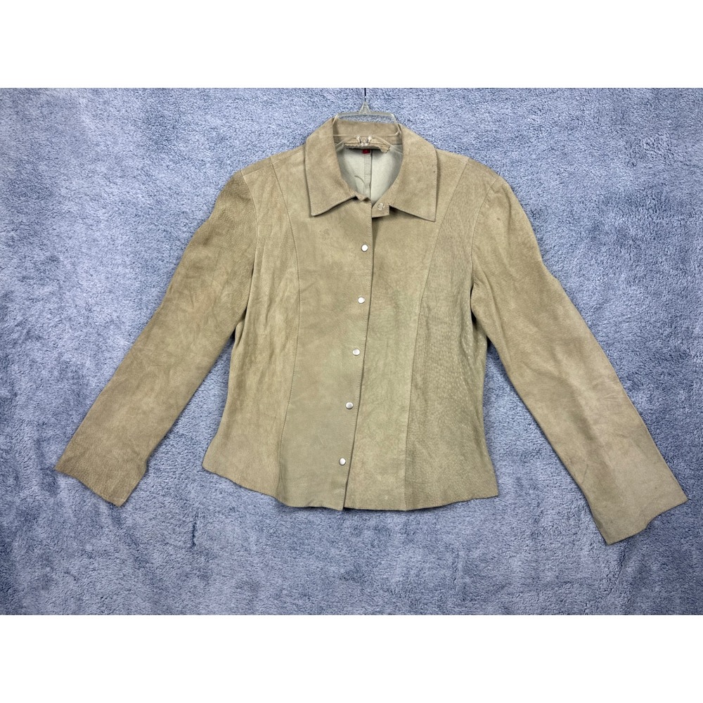 The Letter Q Womens 12 Tan Suede Snap Front Collared Jacket Lightweight